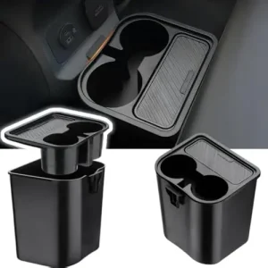 2-In-1 Car Cup Holder With Integrated Trash Bin And Removable Storage