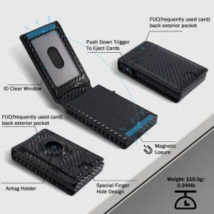 Minimalist Pop up Card Wallet Built-In Airtag Slot Rfid Blocking Leathe