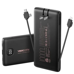 Portable Charger with Built in Cables 10000mAh, Power Bank